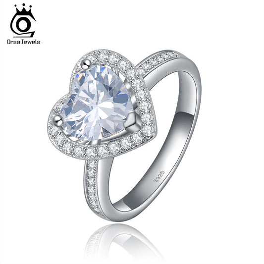 ORSA Heart Cut Zircon 1.75ct Platinum Plate Ring Women 925 Sterling Silver Jewelry OR40 - Shopy Max