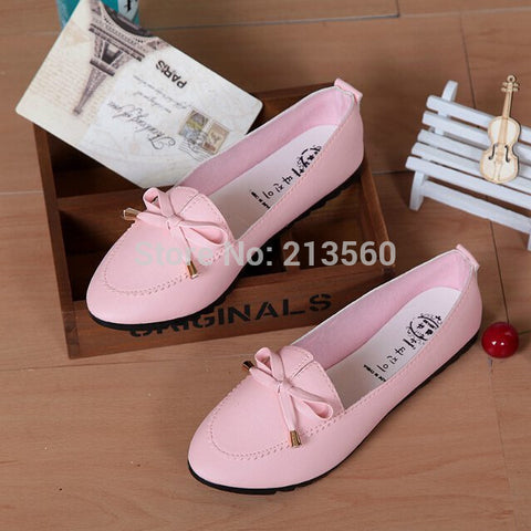 women shoes Trendy Casual Flat Heel Bow Knot Round Toe Slip On Candy Color Loafer Autumn spring Comfortable Shoes Free shipping