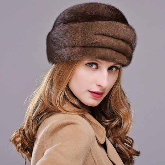 HM012 Real genuine mink  fur hat  winter women's warm caps whole piece mink fur hats