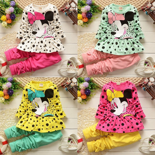 Kids Baby Girls Cute Minnie Mouse Dress Dot Tops Pants Clothes 2pcs Outfits set - Shopy Max