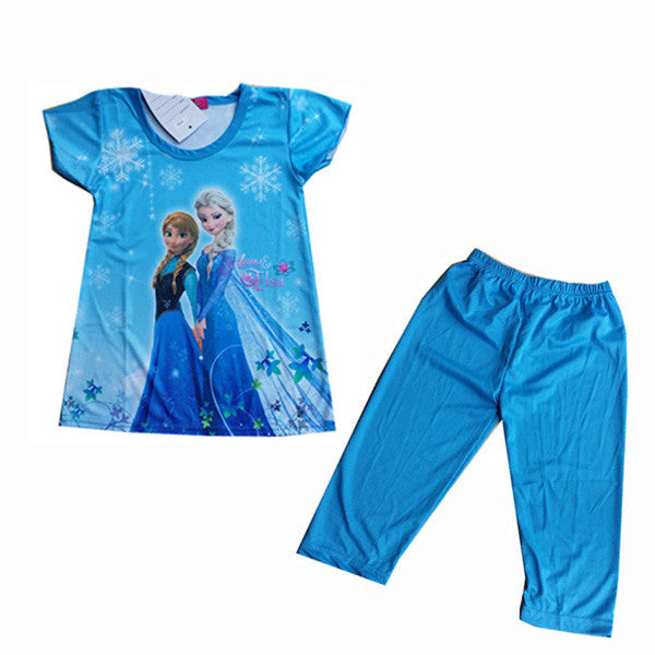 2016 Children Clothing Elsa Girls Pajamas Set Short sleeve Cotton Girl Pyjama Pijamas Kids