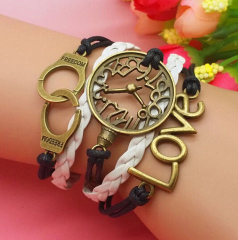 Wholesale 5PCS Bronze Color Fashion Charm Wristwatch And LOVE Bracelets 18 + 5CM DIY Jewelry Free Shipping V315