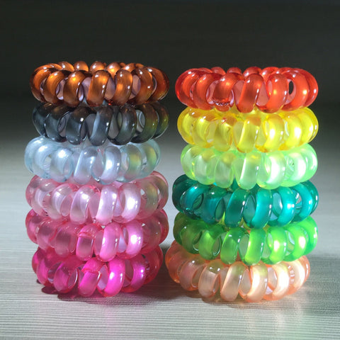 (12pcs) Hot Sale pearl candy color hair scruchies rope for girls elastic telephone wire