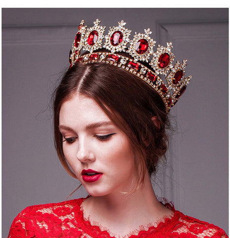 2016 Huge Giant Wedding Bridal Man's Royal 18K Gold Plated Red Crystal Quinceanera Kings Tiaras