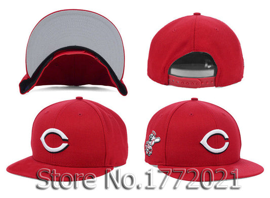 Men's all red adjustable baseball sport team hats side logo Cincinnati Reds snapback caps