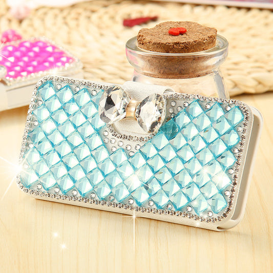 Luxury Bling Rhinestone Silk Skin Leather Case for Apple iPhone 5 5S Wallet Stand Cover With Card Slot for i5 5S Glitter Diamond - Shopy Max