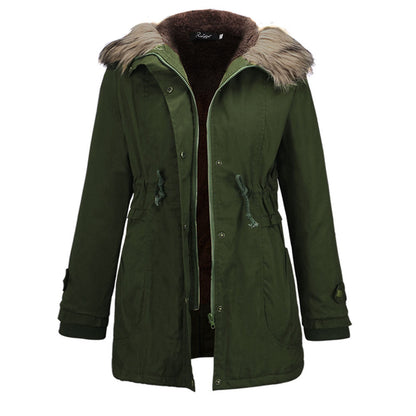 2014 New Winter Parka Women Fleece Winter Coat Amry Green Fur Hooded Coat Fashion Women's Jacket Plus Size 9009 Free Shipping