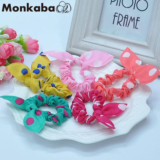 16pcs Cute bunny ears dot chiffon headwear elastic rubber band Baby girl flower headbands kids hair accessoriy pop ornaments - Shopy Max