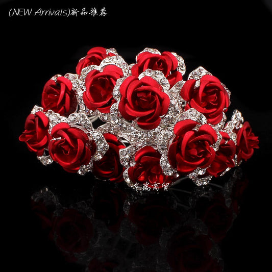 Wholesale 10pcs Red Flower Clear Crystal Rhinestone Women Wedding Bridal Party Hair Accessories HairPins - Shopy Max