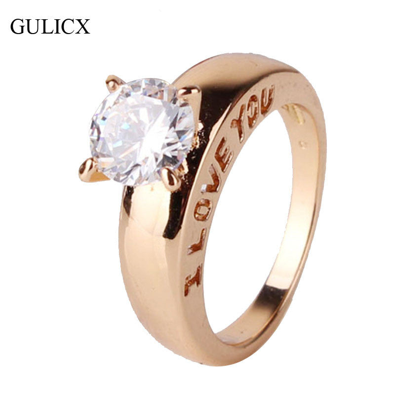 2014 18K Gold Plated Round Cut White Crystal Gold Ring CZ Band Love Engagement Ring For Women Free Shipping (GULILCX R127)