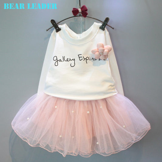 Bear Leader Lovely Girls White Tee Shirt and Pink Skirt With Rhinestone - Shopy Max