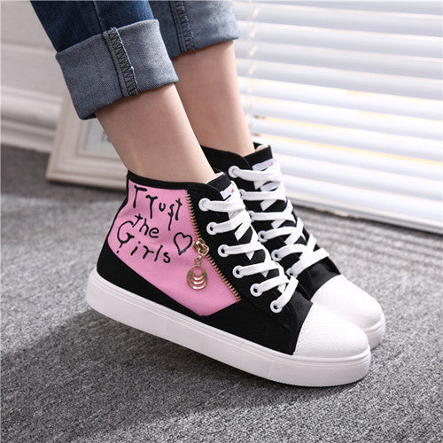 Flat High Top Canvas Women Shoes 17 Colors Spring Autumn Women's Flats Espadrilles Lace Up Casual Shoes Foot 22-24.5 CM YD87 - Shopy Max