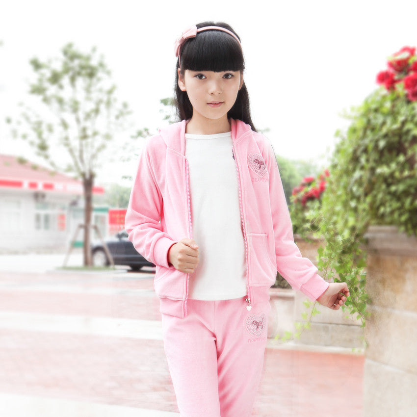 Autumn Girls Sports Suit Velet Children Clothing Sets Baby Kids Sportswear - Shopy Max