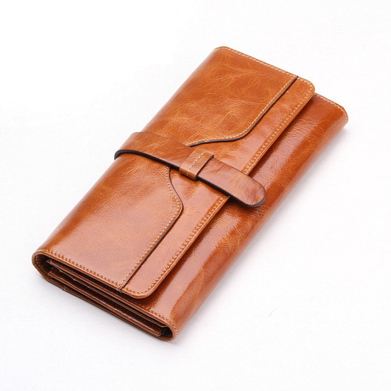100% oil waxing cowhide wallet for women Long designer drew-string - Shopy Max