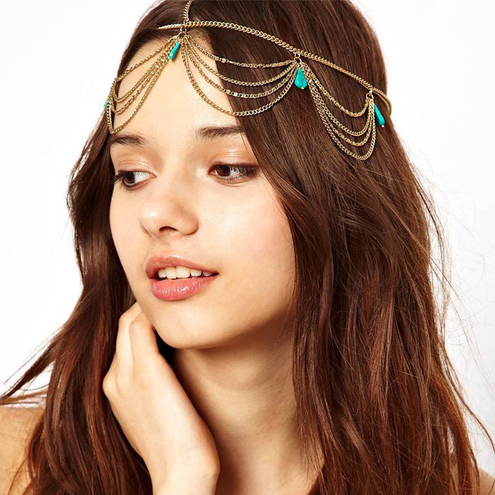 2014 Excellent Style Women Head Turquoise Chain Jewelry Headband Party
