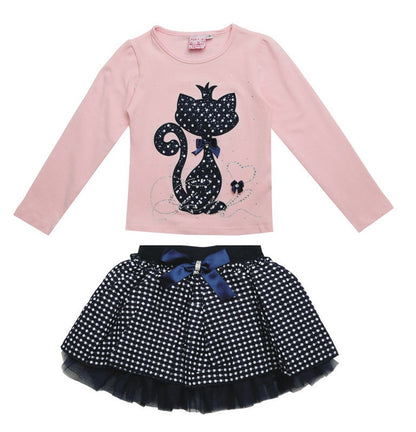 2016 Fashion winter Boutique Outfits Autumn Baby clothes Girls Sets With Cute cat Print Long Sleeve Tops