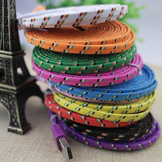 High Quality 10 Colors Flat Braided Fabic Woven Wire for iPhone 5 5s 6 6Plus