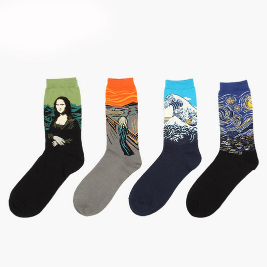 Vintage Style Abstract Painting Pattern Mens Socks Fashion Sport Socks
