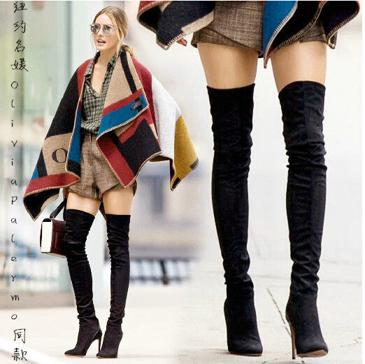New Arrival OliviaPalermo style women keen thigh boots Red bottom style slim boots woman long genuine leather boots