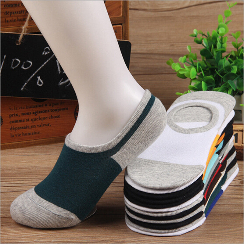 (10 pairs = 1 lot) Lovers slippers shallow mouth socks colorful series stealth design couples socks silicone gel slip socks men - Shopy Max