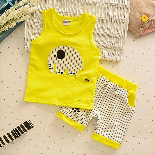 Baby Boys Girls Clothing Set Children Vest + Pants Set Kids Cartoon Clothes Casual - Shopy Max