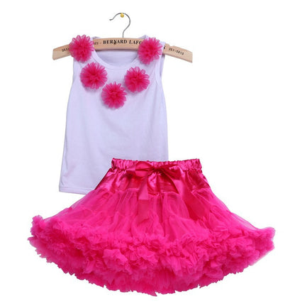 Fashion girl kids  Clothing Pettiskirt Set Birthday Party  2PC/Set Cotton Tops