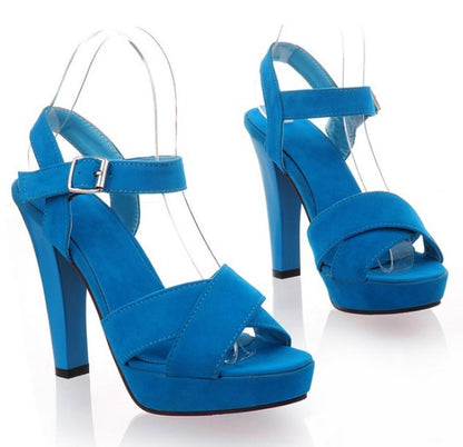 2013 Suede Platform High Heel Sandels Slingback Strap Ladies Summer Shoes Purple Blue Black Red Big Plus Size 40 41 42 43 44 45