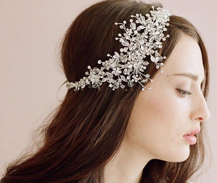 wedding romantic crystal rhinestone flower headband bride high quality  beads handmade hair jewelry bridal hair accessories