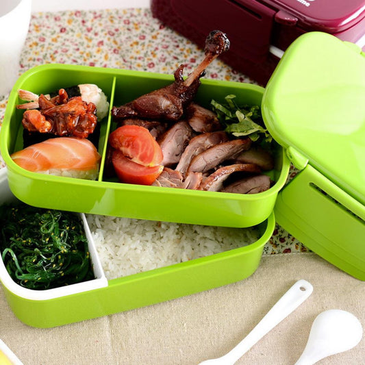 Lunch Time Japan style Double Tier Bento Lunch Box 4 Color Large Meal - Shopy Max