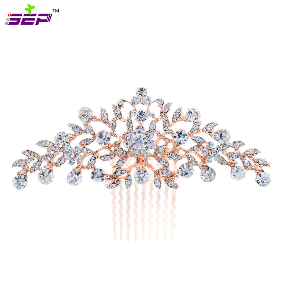 Clear Rhinestone Crystals Wedding Bride Bridal Floral Hair Comb Head Pieces Hair Pins