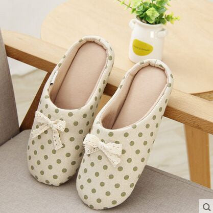 Cute Dot Bow Shoes Paternity Paragraph Women Home Slippers Simple Fashion