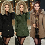 2014 New Winter Parka Women Fleece Winter Coat Amry Green Fur Hooded Coat Fashion Women's Jacket Plus Size 9009 Free Shipping