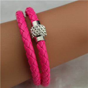 Hand-woven polymer clay magnet clasp white diamond snake bracelet double PU leather factory direct supply of foreign trade