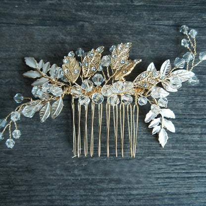 Handmade Vintage Bridal Gold Leaf Hair Comb Wedding Accessories Rhinestone Headpiece
