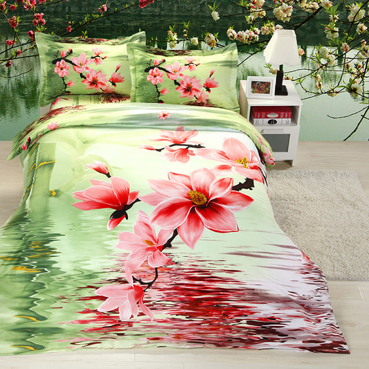 SUPER CHEAP NEW 3D ROSE FLOWERS BEDDING SET 4PC DUVET (DOONA/QUILT) COVERS+FLAT SHEET+PILLOWCASE QUEEN SIZE FREE SHIPPING #008 - Shopy Max
