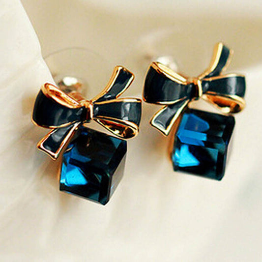 New Women Bowknot Shiny Stud Earrings