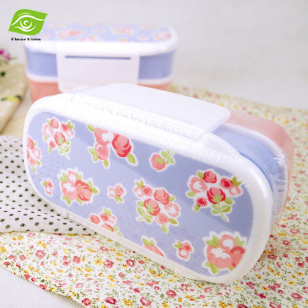 Lovely Floral Women Tableware Dinner Set Bento Lunch Box With Spoon&Fork Microwaves