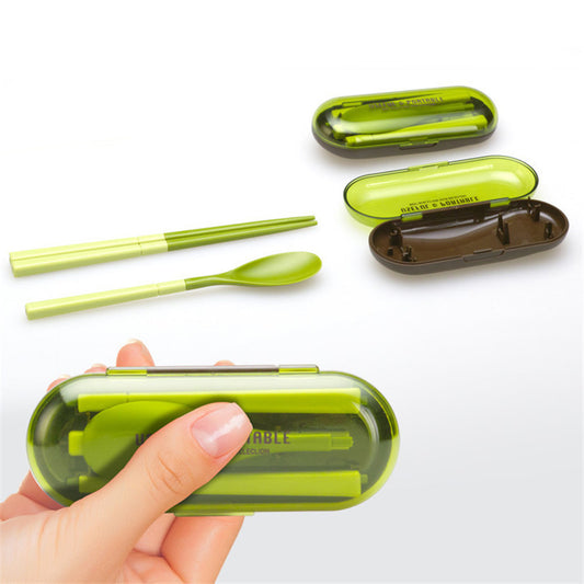 Korean Style Kitchenware Kits Chopsticks Spoon Foldable Plastic Dishes Tableware Lunch Box Tourist Camping Dinnerware Sets - Shopy Max