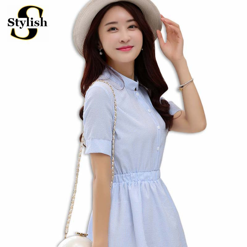 Shirt Dress Women Cotton Linen Summer 2016 Fashion Korean Style Short Sleeve - Shopy Max