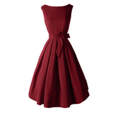 LANLAN Red Black Audrey Hepburn Style 50s rockabilly Dress 2016 New Summer Dress Sleeveless Bow