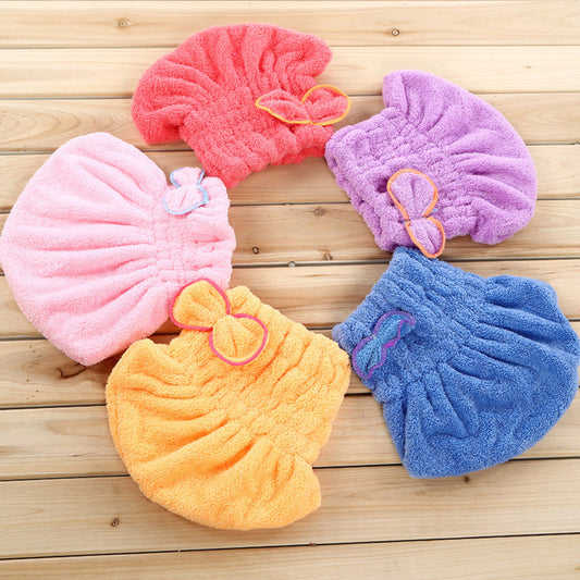 Magic Hair Fast Dry Towel Cap Bath Wrap Twist Hat Bowknot Soild Quick