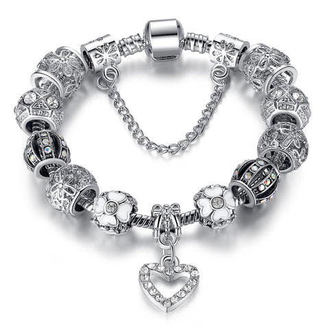 Fashion 925 Silver Heart Charm bracelet for Women DIY Beads Jewelry Fit Original pandora Bracelets Pulseira Gfit  PS3145