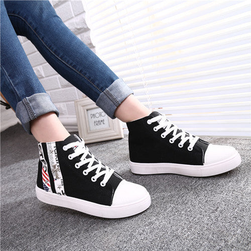 Flat High Top Canvas Women Shoes 17 Colors Spring Autumn Women's Flats Espadrilles Lace Up Casual Shoes Foot 22-24.5 CM YD87 - Shopy Max