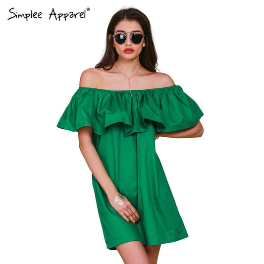 Simplee Apparel Ruffles slash neck women dress Summer style off shoulder sexy dresses - Shopy Max