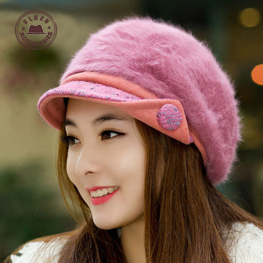 Snapback Caps Gorras Snapback Women Winter Warm Hat Thickening Double Rabbit Hair Button Earmuffs Knitted Visors Beret [gen-320]