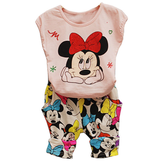 NEW  Fashion Cartoon Girls Summer Clothes Baby Suits Kids Children Clothing Set