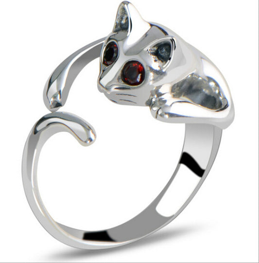 Hot sale !! fashion high quality shinny polished rhinestone eyes adorable opening cat ring