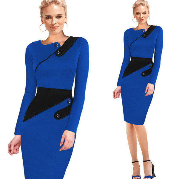Nice-forever Business Female Pencil Dress Elegant Lady Illusion Patchw ...
