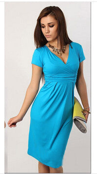 Hot Sales 2016 Women Summer Elegant Dress V-neck Short Sleeve Work Office Party Slim Casual