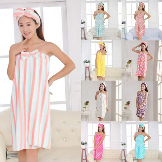 Absorbent Wrap Body Bath SPA Women Microfiber Bow Headband+Bath Towel Shower
